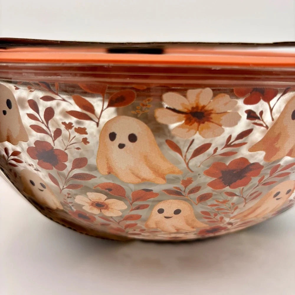 FreshBox Nest & Stack Halloween Ghost Floral Glass Mixing Bowl Set 6 Piece NEW